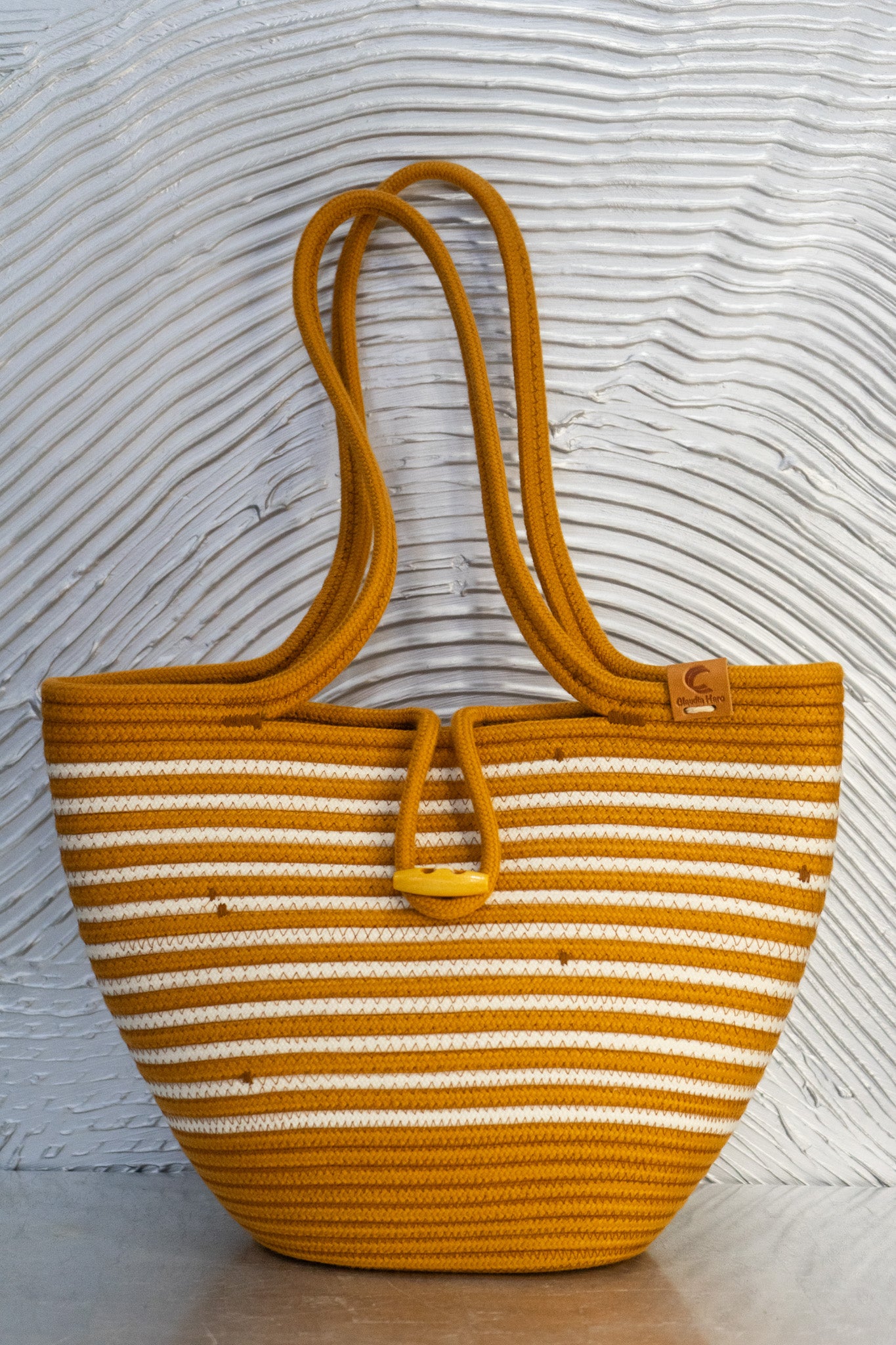 CLAUDIA BAG IN MUSTARD AND WHITE STRIPES
