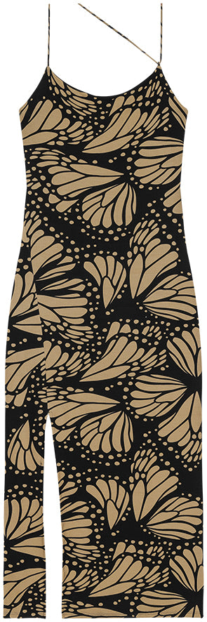 VESTIDO MIDI CON TIRANTES ASIMÉTRICOS