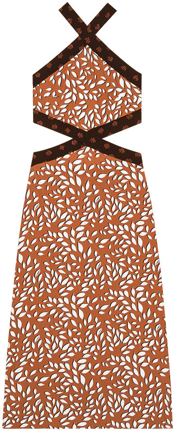 VESTIDO MIDI DE VISCOSA CON CUELLO HALTER Y ABERTURA