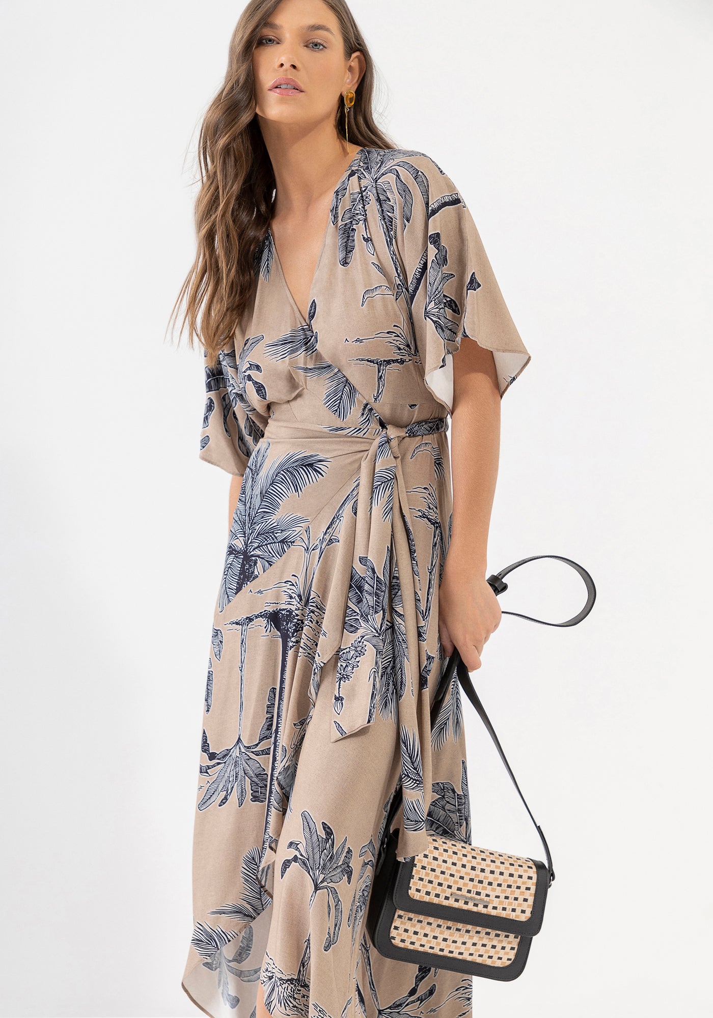 VESTIDO LARGO CRUZADO DE VISCOSA ESTAMPADO