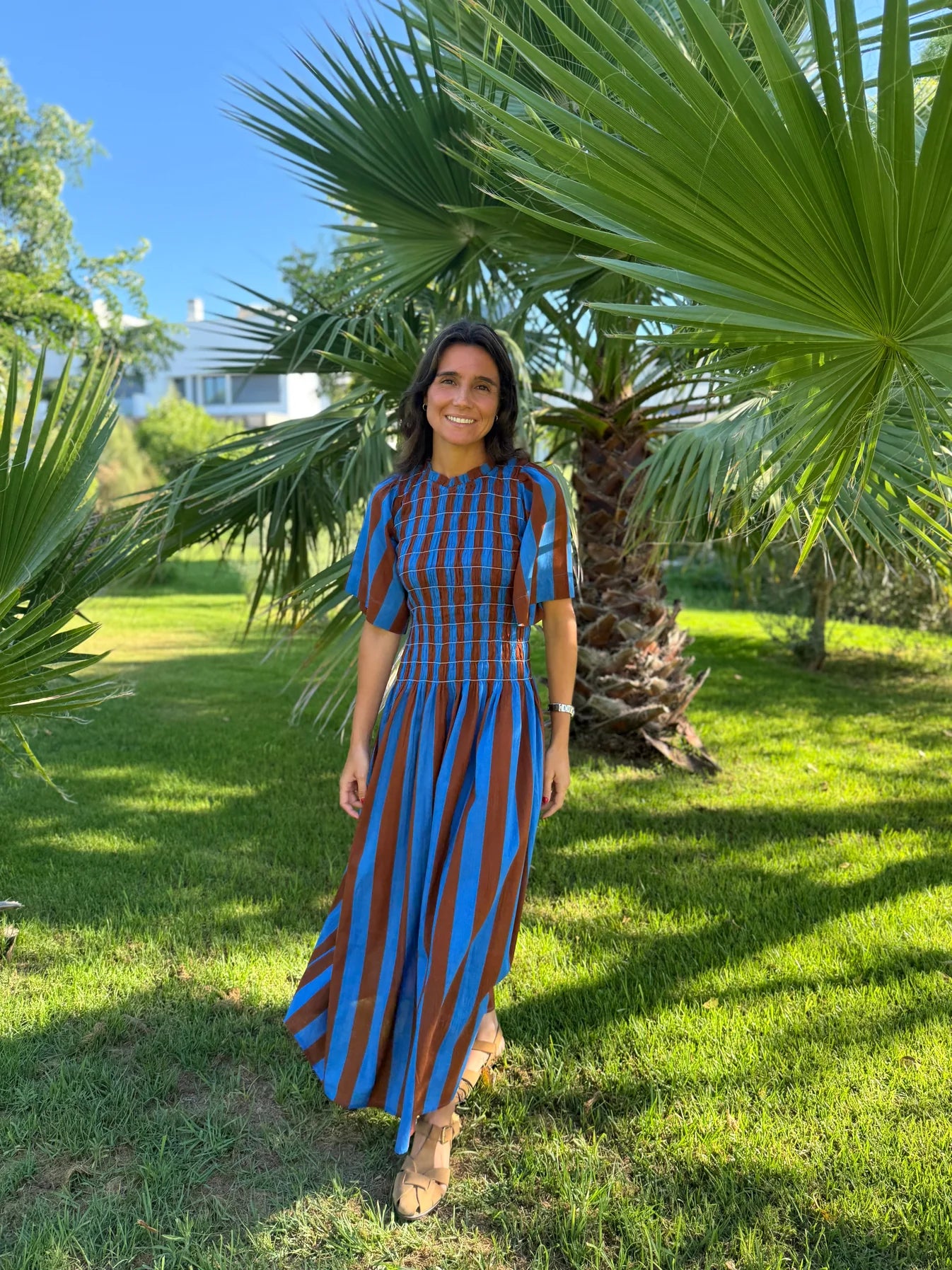 VESTIDO RAYAS AZUL Y MARRÓN