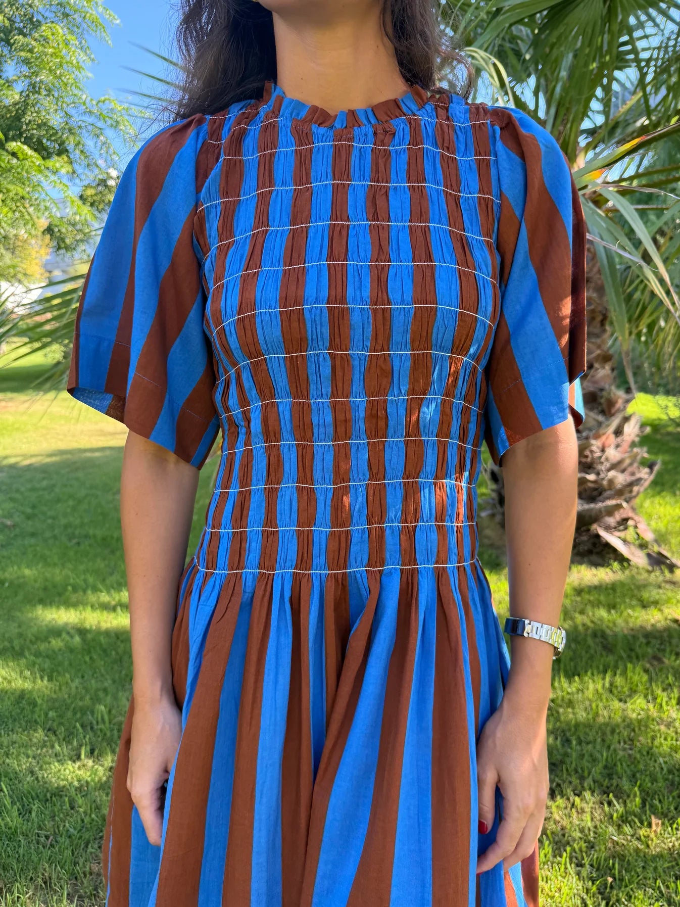 VESTIDO RAYAS AZUL Y MARRÓN
