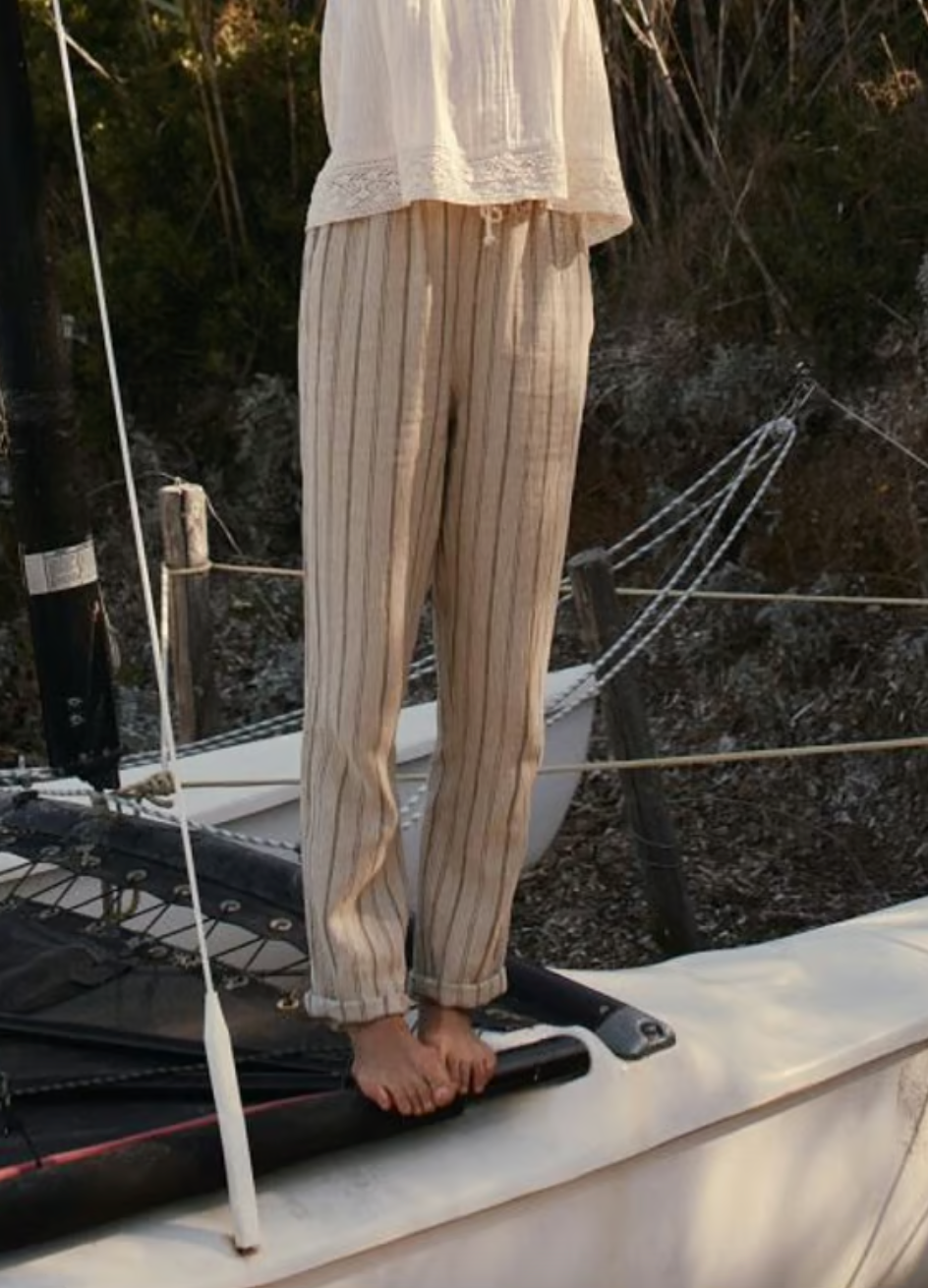 PANTALÓN RECTO A RAYAS DE ALGODÓN