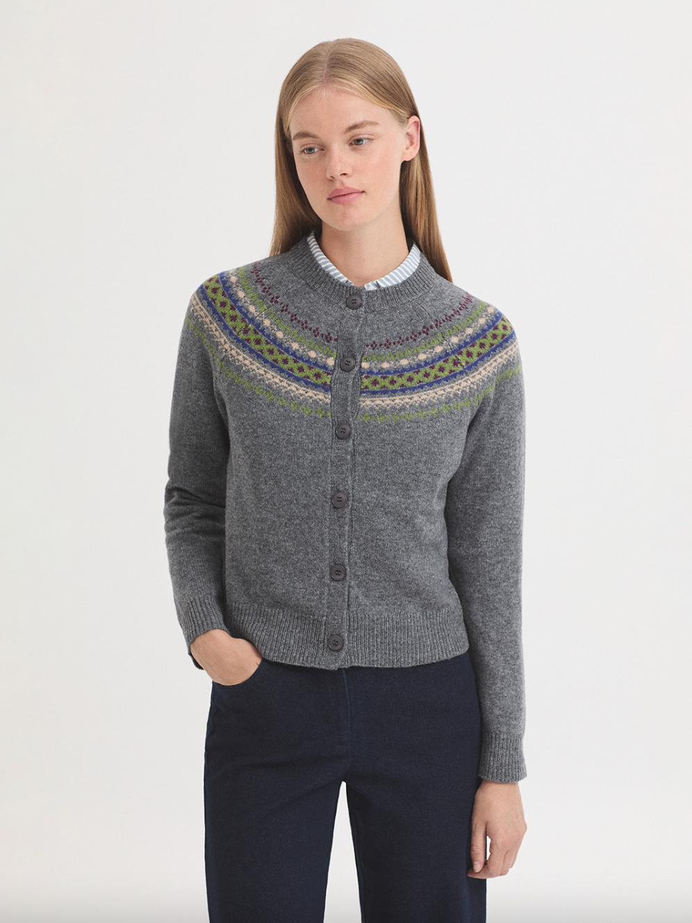 CHAQUETA JACQUARD GRECA GRIS EN LANA