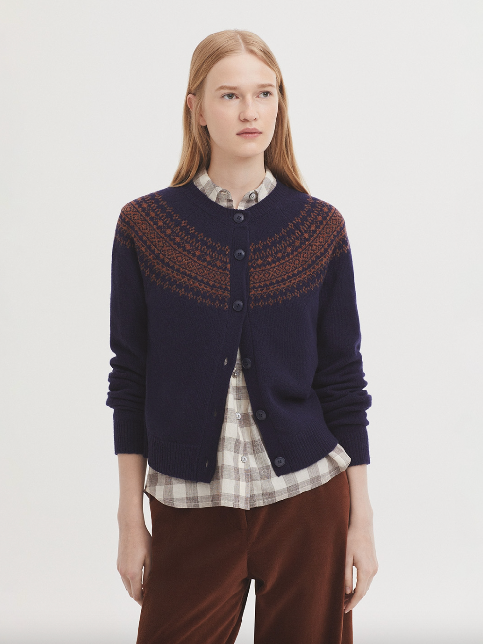 CHAQUETA JACQUARD GRECA AZUL EN LANA
