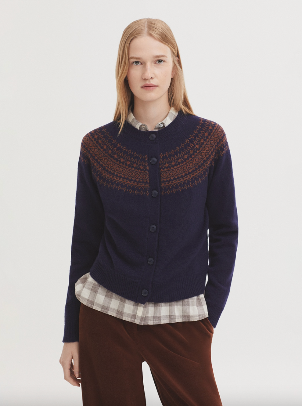 CHAQUETA JACQUARD GRECA AZUL EN LANA