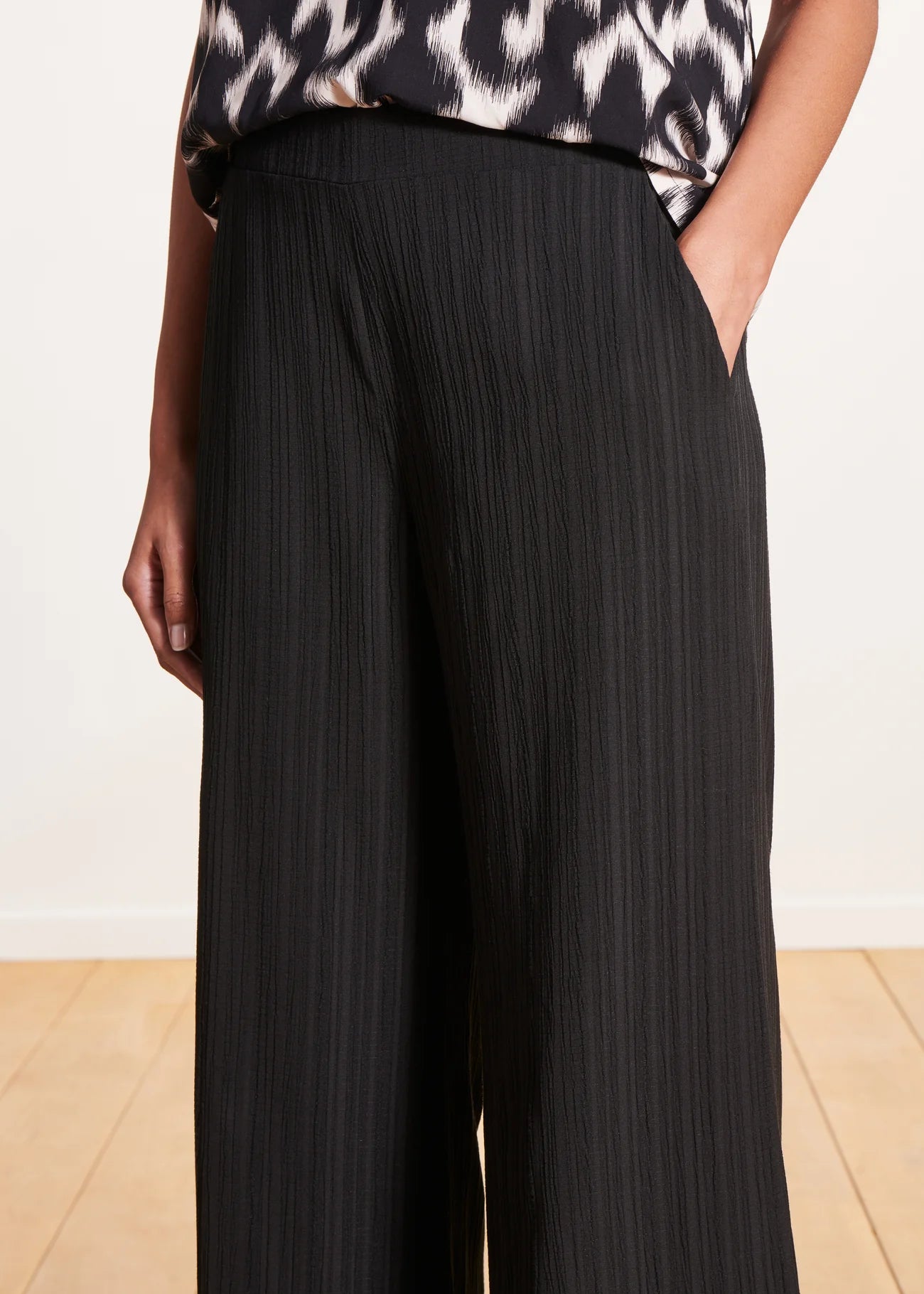 PANTALONES DE PATA ANCHA DE ALGODÓN NEGRO