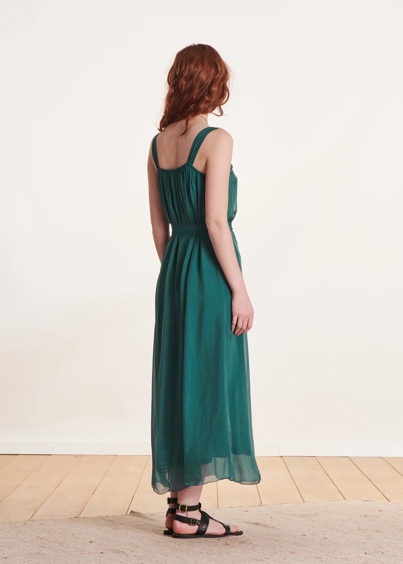 VESTIDO LARGO CON TIRANTES AZUL PATO