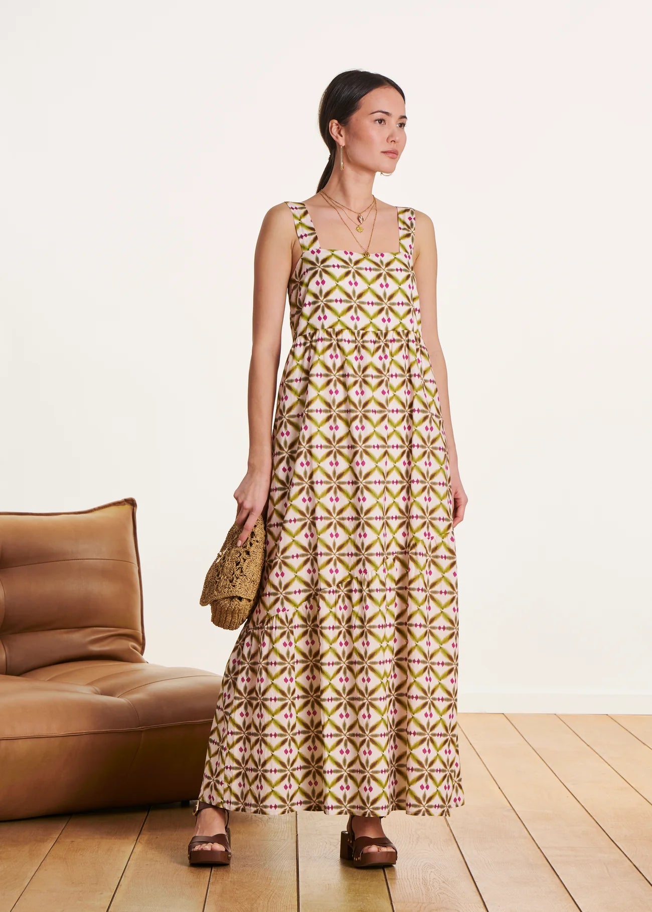 VESTIDO LARGO EN VOILE DE ALGODÓN ESTAMPADO