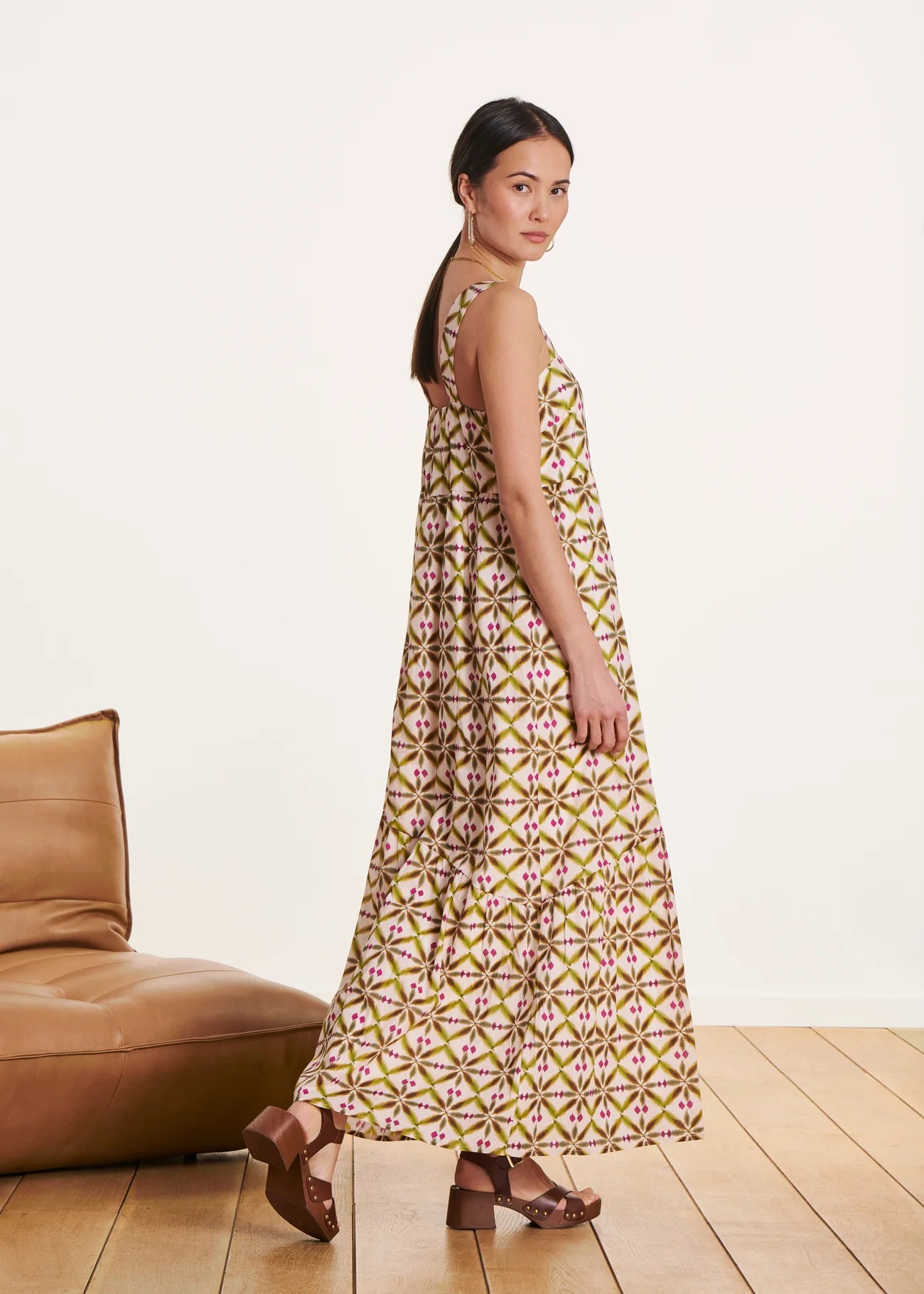 VESTIDO LARGO EN VOILE DE ALGODÓN ESTAMPADO