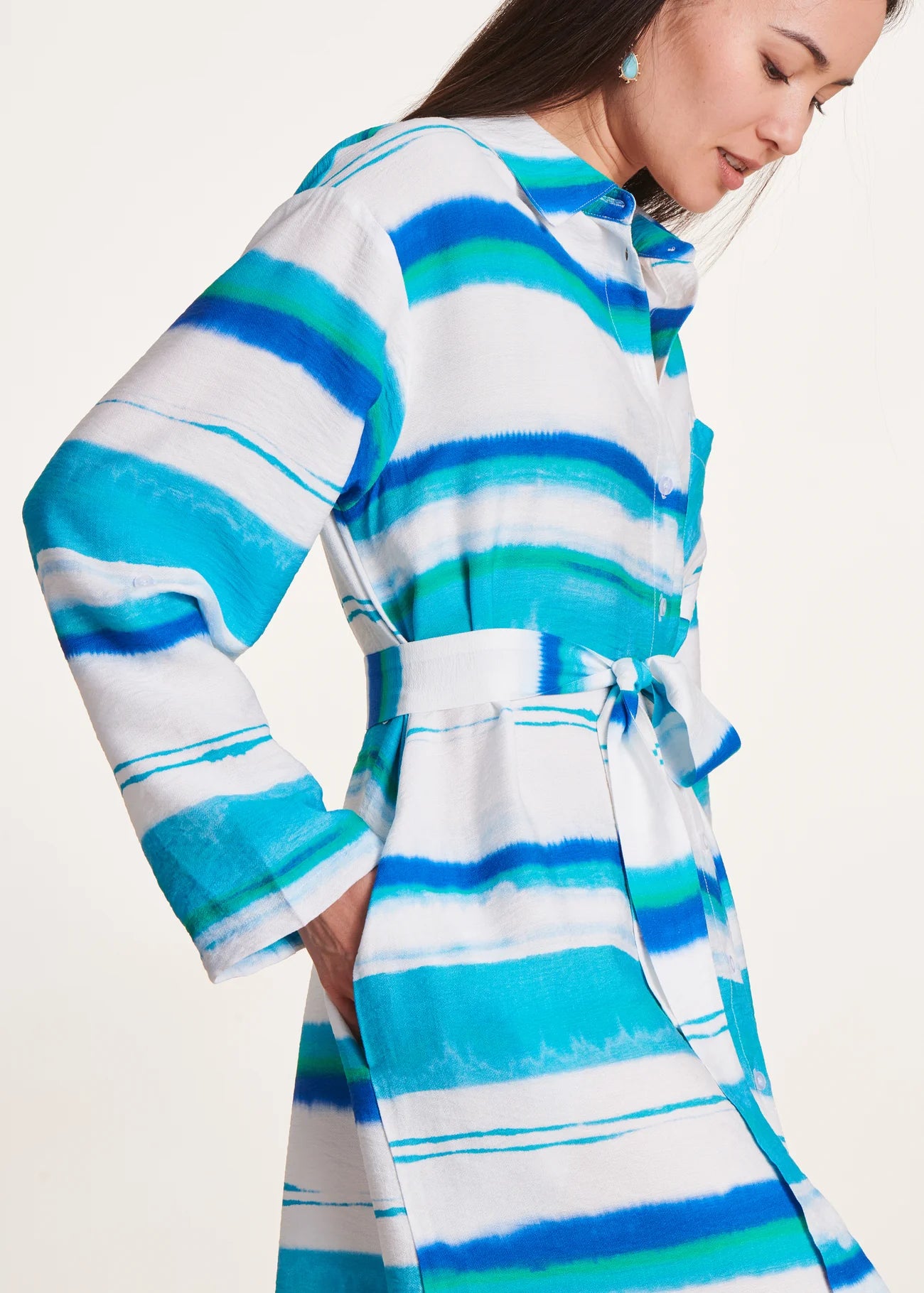 VESTIDO CAMISERO MIDI CON ESTAMPADO TIE&DYE AZUL