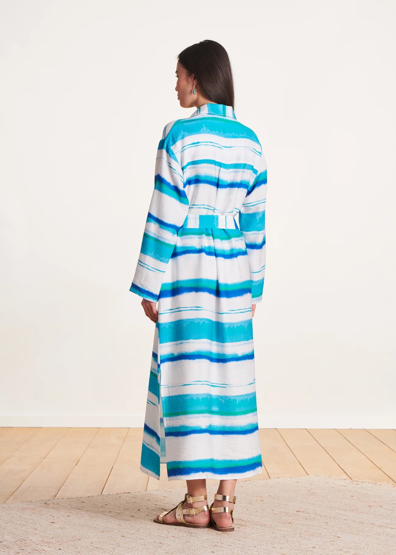 VESTIDO CAMISERO MIDI CON ESTAMPADO TIE&DYE AZUL