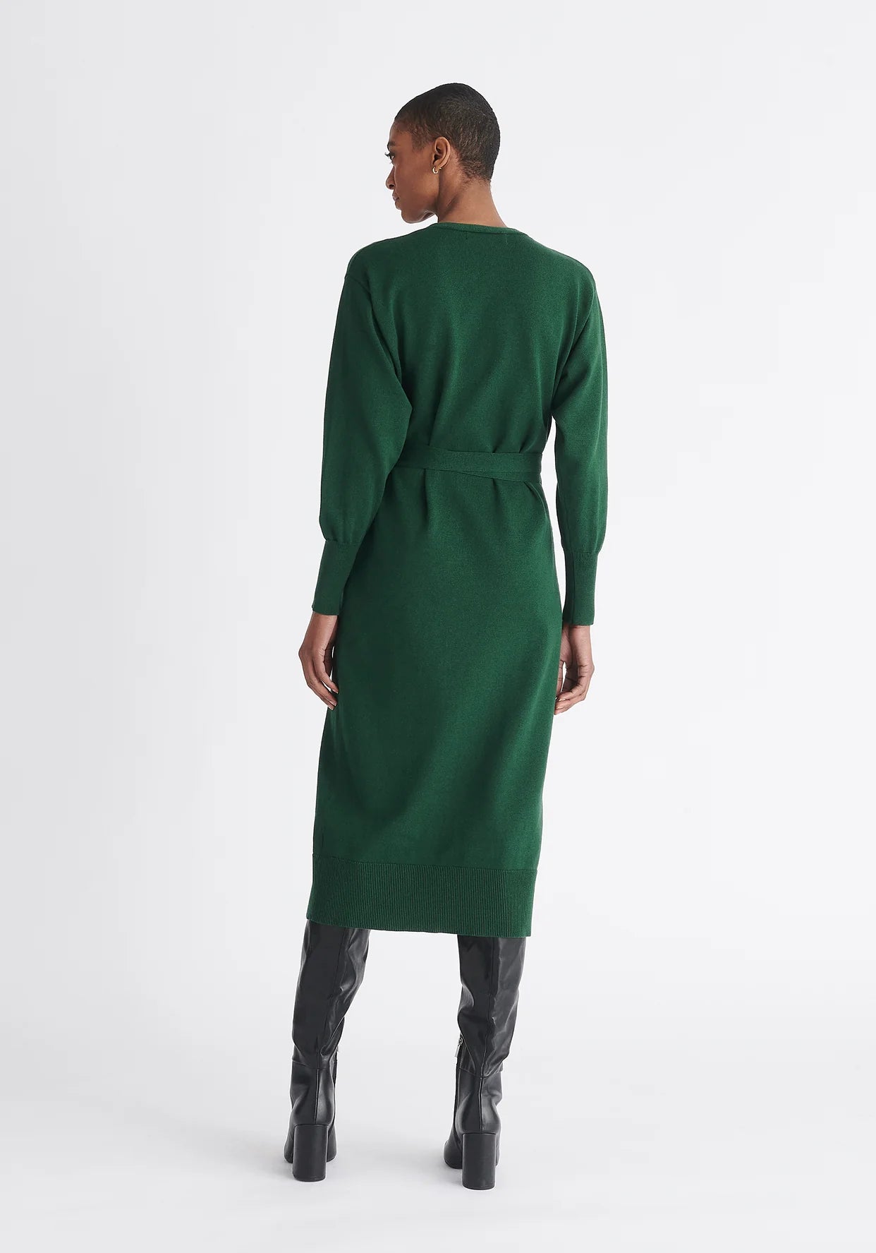 VESTIDO CRUZADO DE PUNTO VERDE OSCURO
