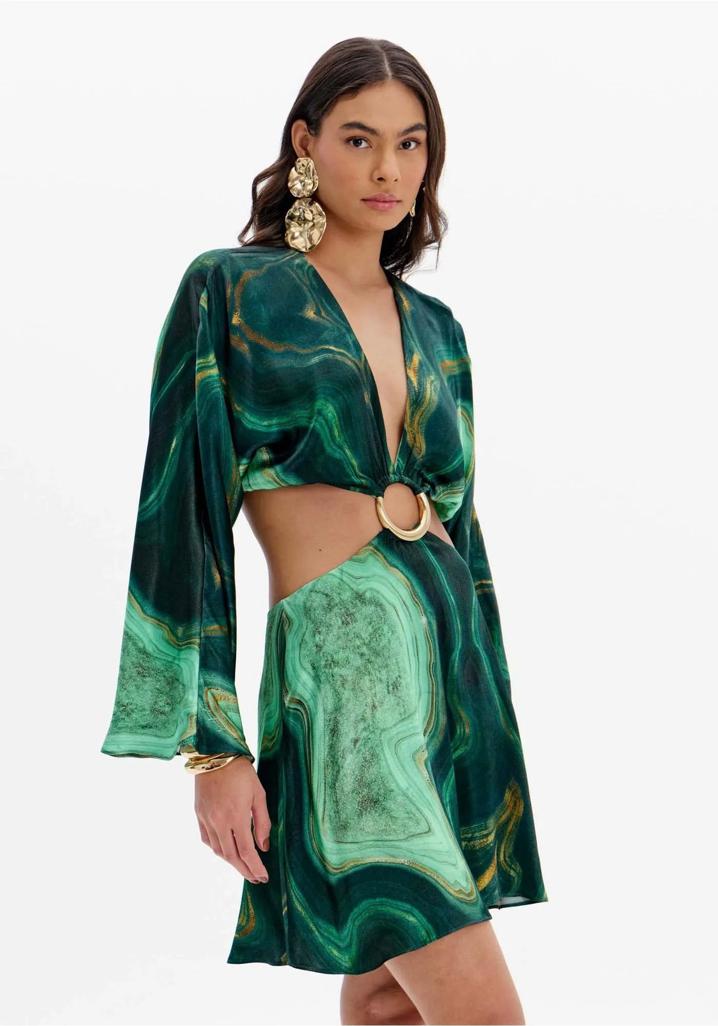 VESTIDO CORTO ESTAMPADO CON ARO Y MANGA LARGA