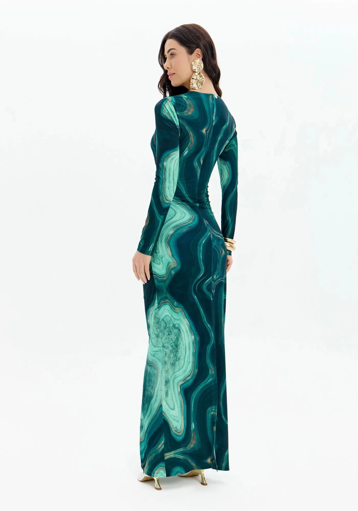 VESTIDO ESTAMPADO VERDE MANGA LARGA