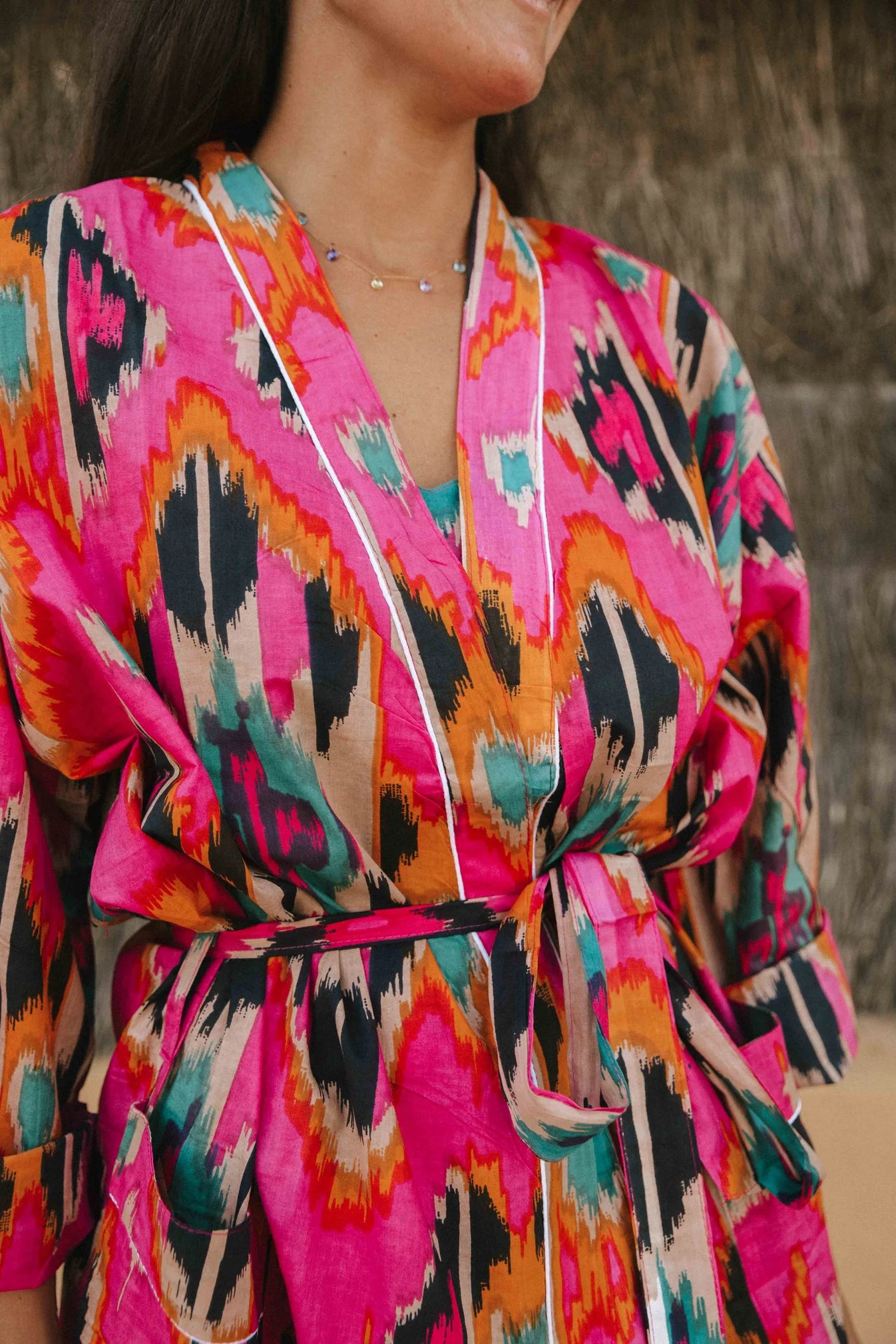 KIMONO ALGODÓN ROSA IKAT