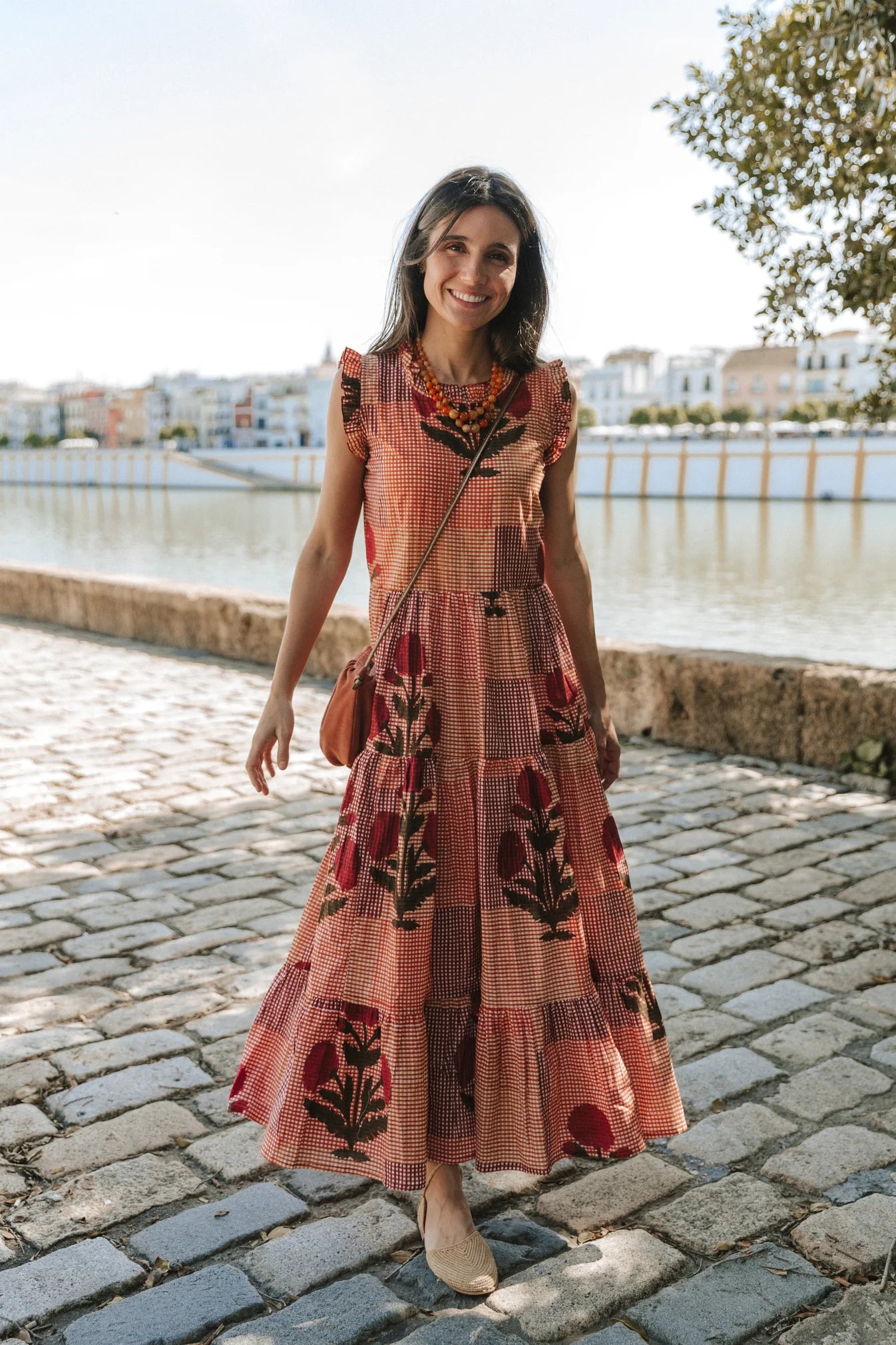 VESTIDO CUADROS NARANJA