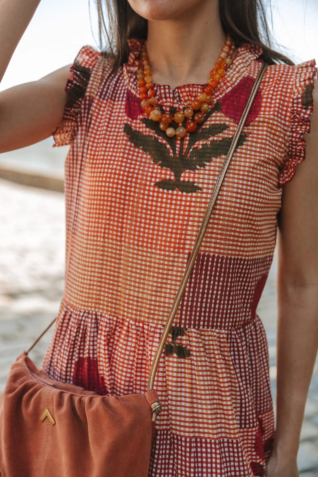 VESTIDO CUADROS NARANJA