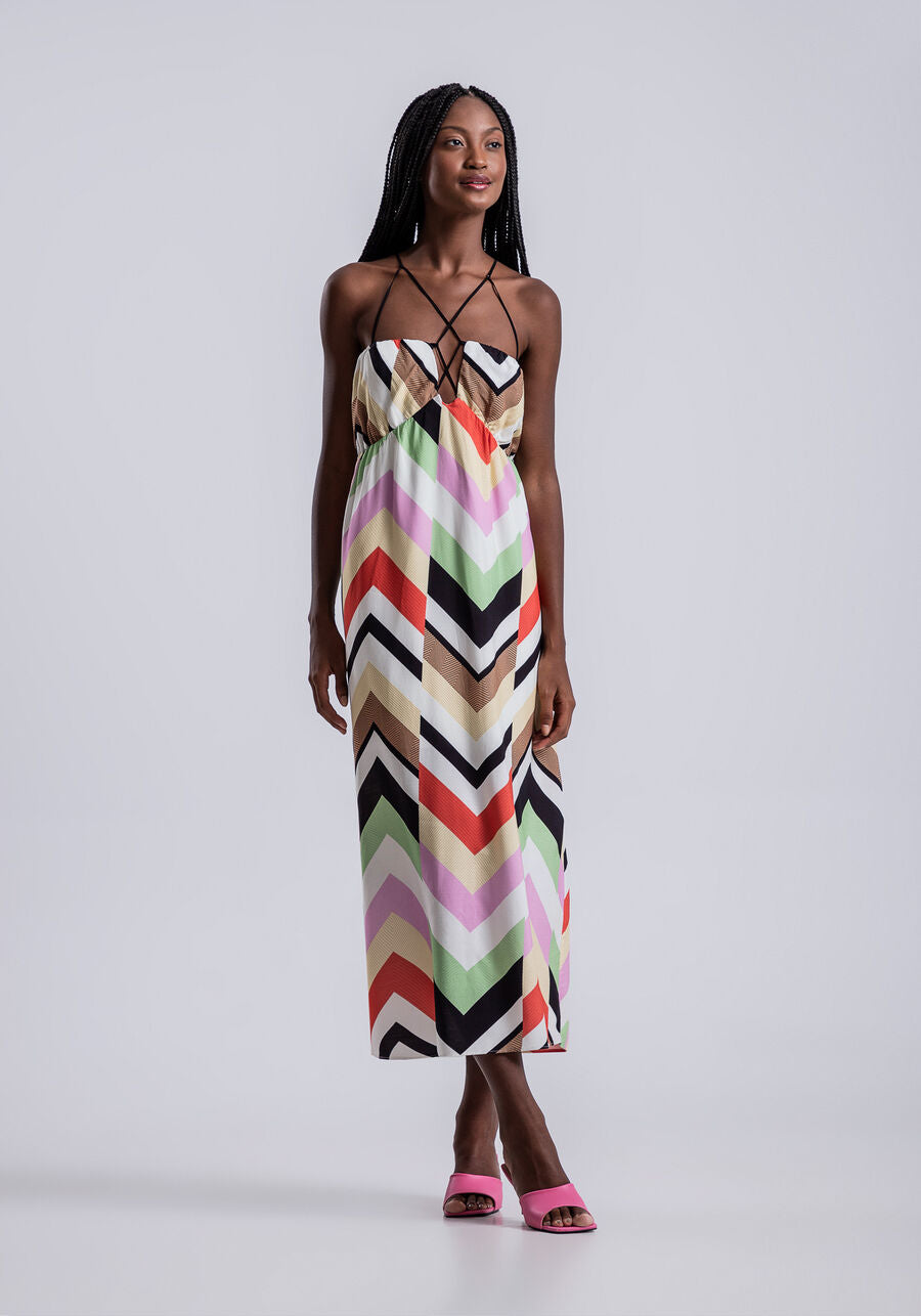 VESTIDO MIDI ESTAMPADO TIRANTES CRUZADOS