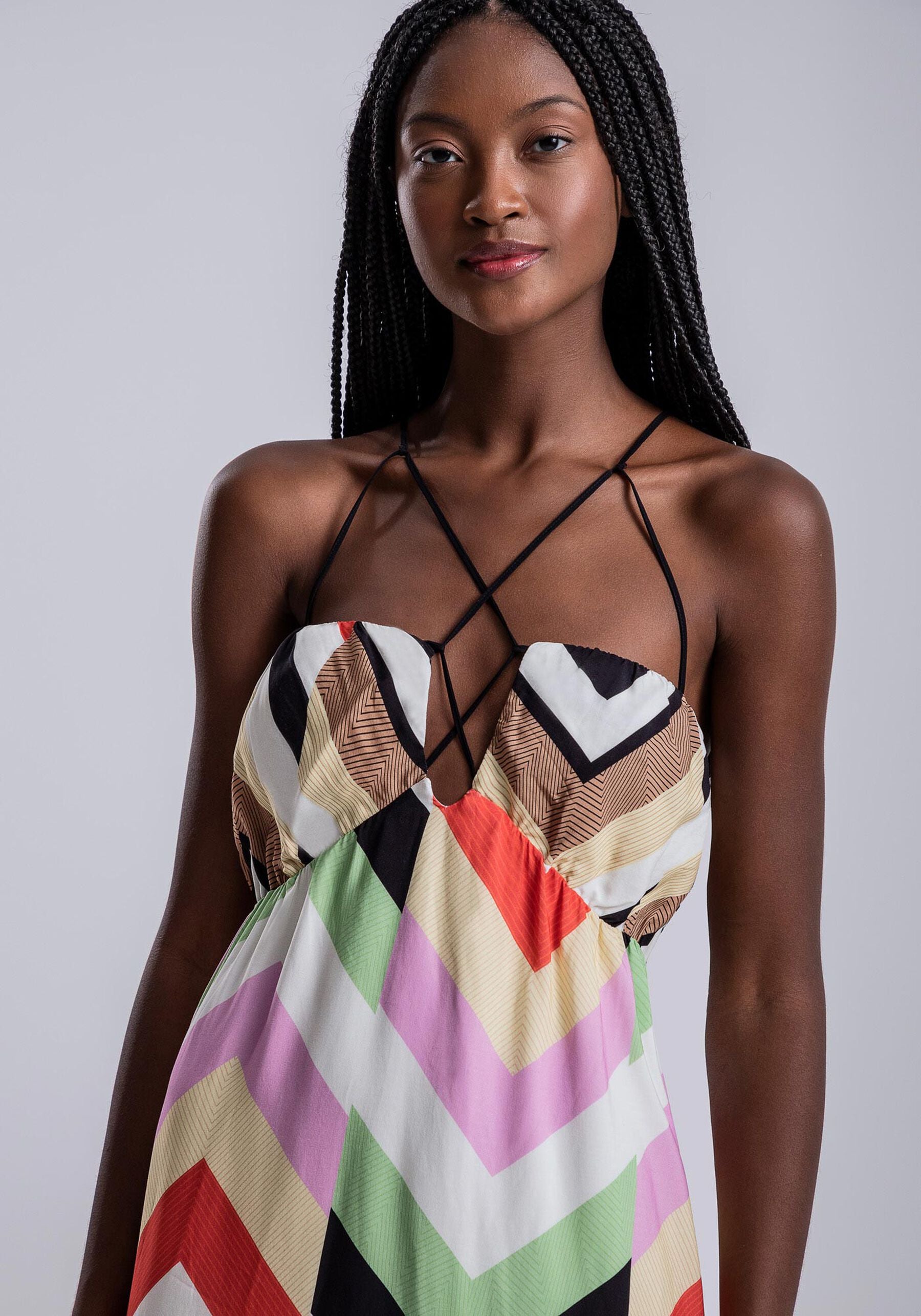 VESTIDO MIDI ESTAMPADO TIRANTES CRUZADOS