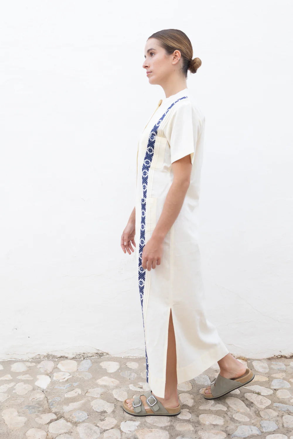 VESTIDO GUAYABERA ALEJANDRA BORDADO MARINO