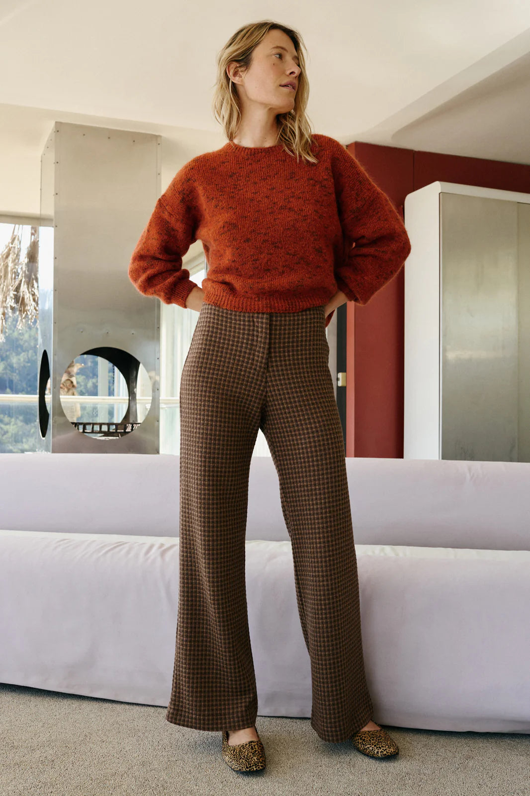 PANTALÓN JACQUARD DOBLE TELA CHOCOLATE