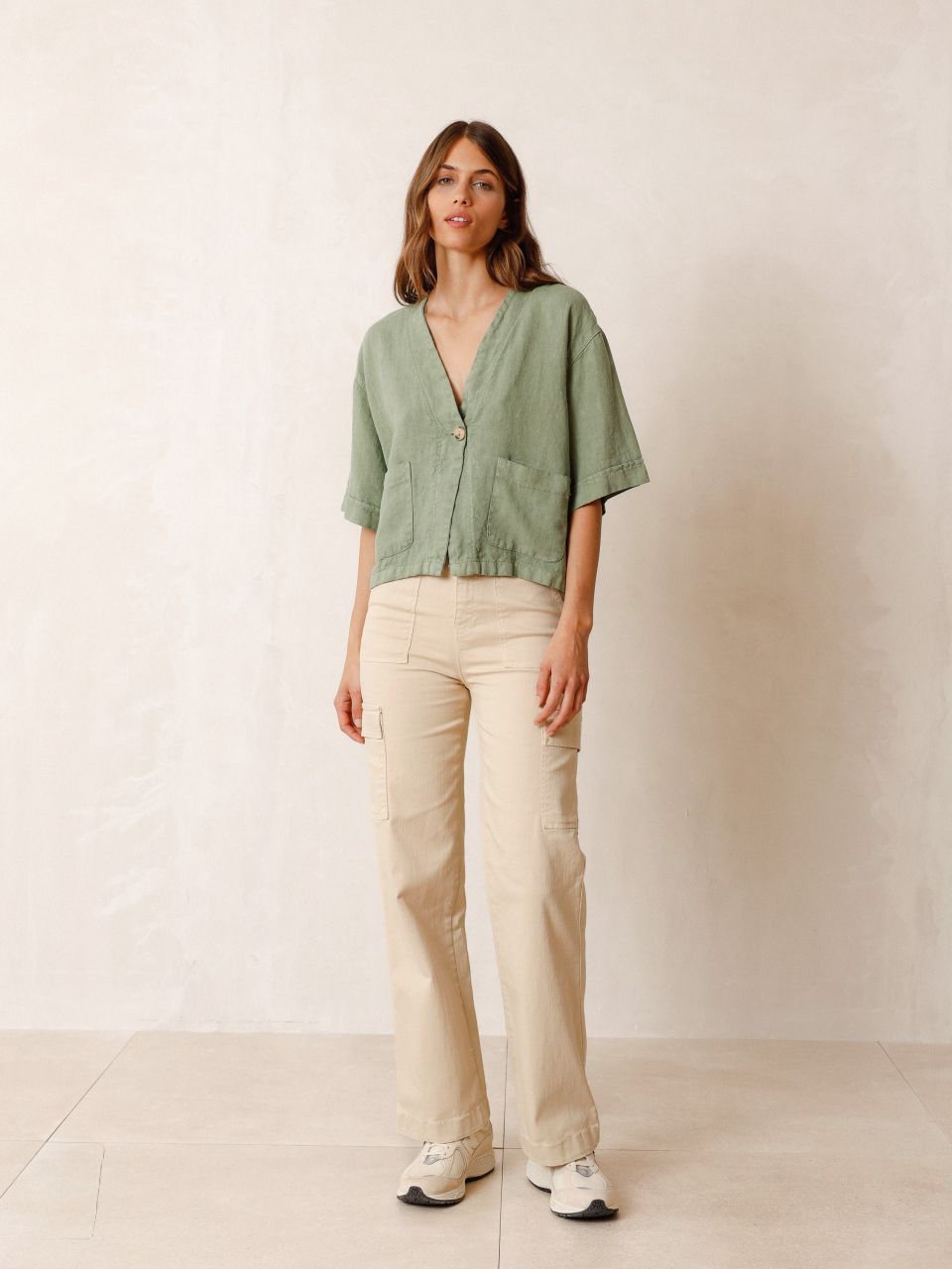 SOBRECAMISA CROP LINO VERDE
