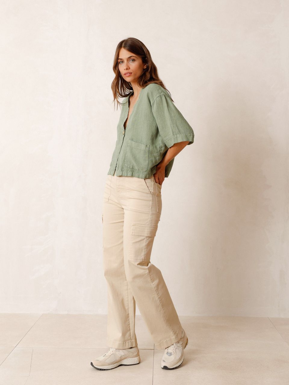 SOBRECAMISA CROP LINO VERDE