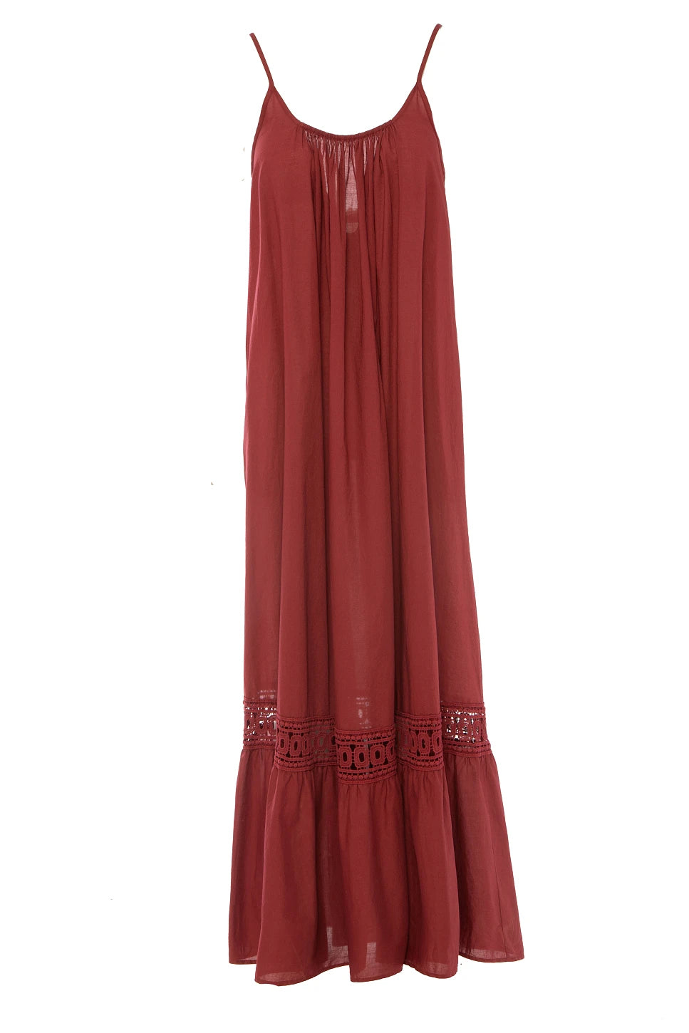 VESTIDO LARGO BORDADO INDIAN RED