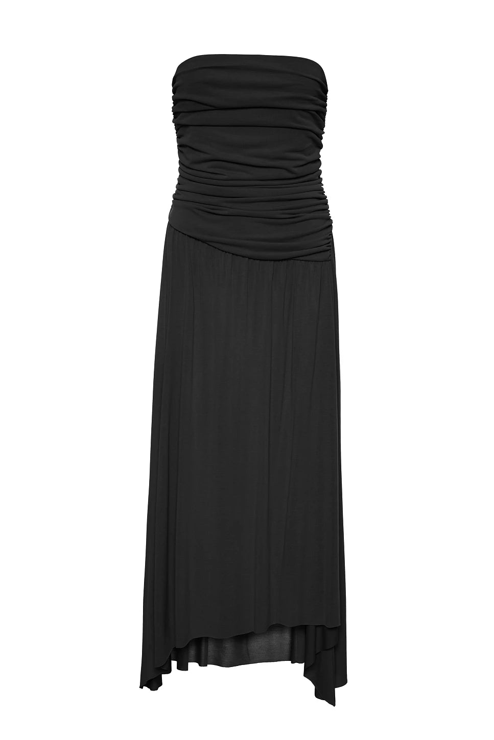 VESTIDO MIDI SIN TIRANTES NEGRO