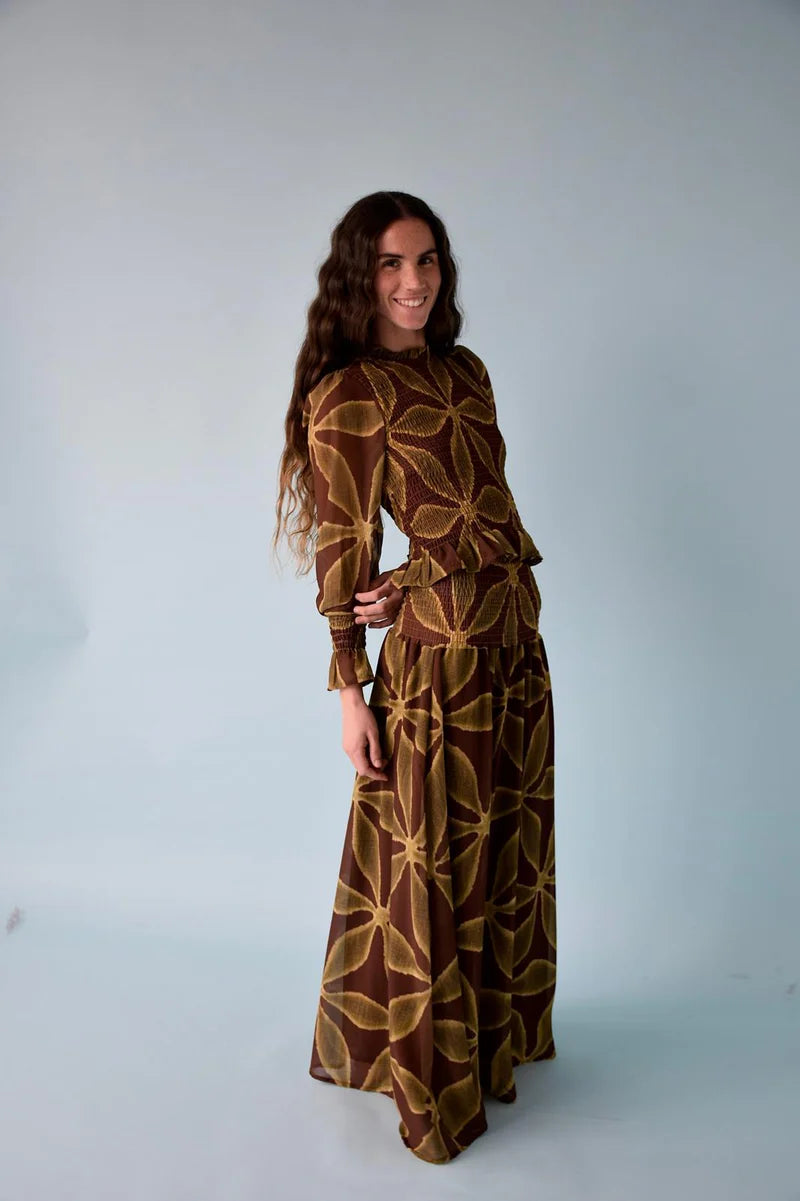 BLUSA TRÉBOL CHÍA VERDE Y MARRÓN