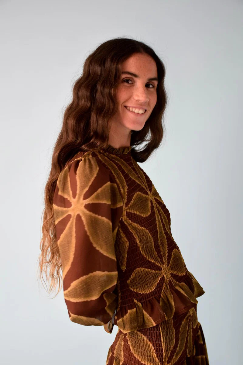 BLUSA TRÉBOL CHÍA VERDE Y MARRÓN