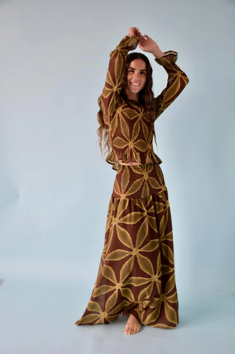 BLUSA TRÉBOL CHÍA VERDE Y MARRÓN