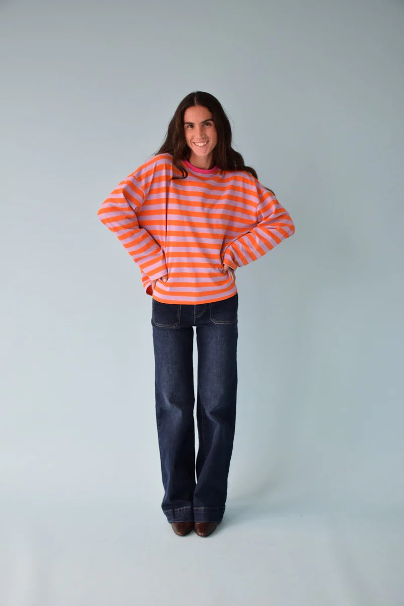 CAMISETA NÚRIA LAVANDA Y NARANJA