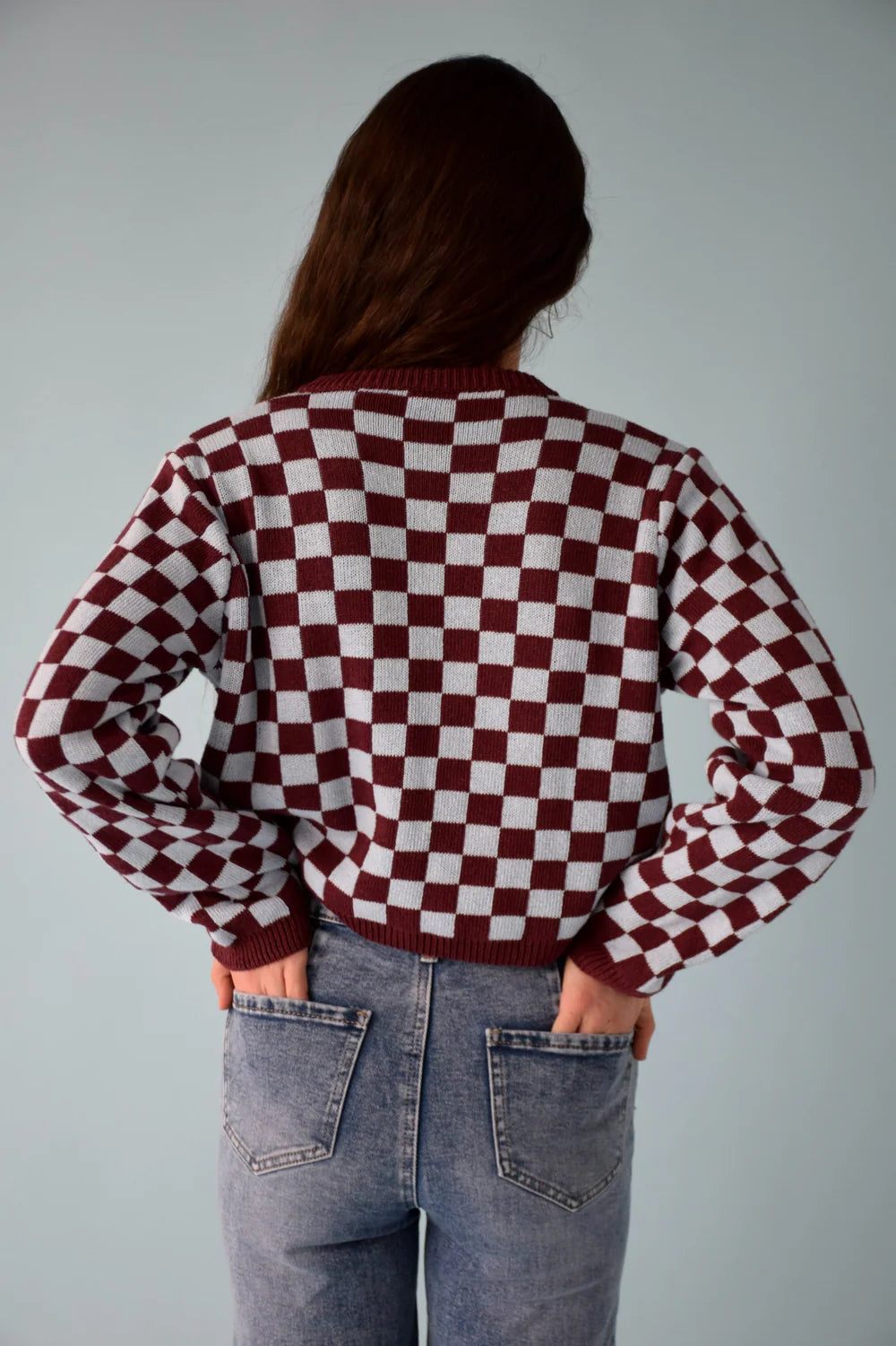 CÁRDIGAN MARTINA BURGUNDY Y CELESTE