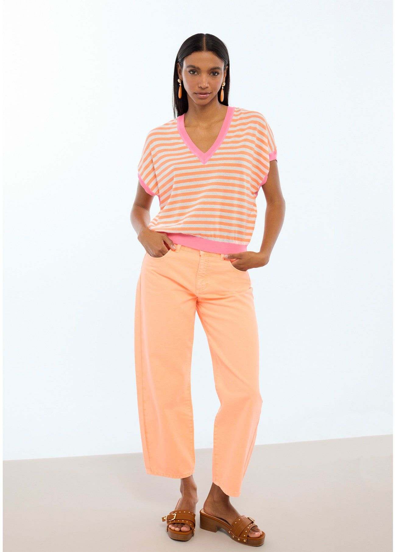 JERSEY MANGA CORTA RAYAS BICOLOR NARANJA-ROSA