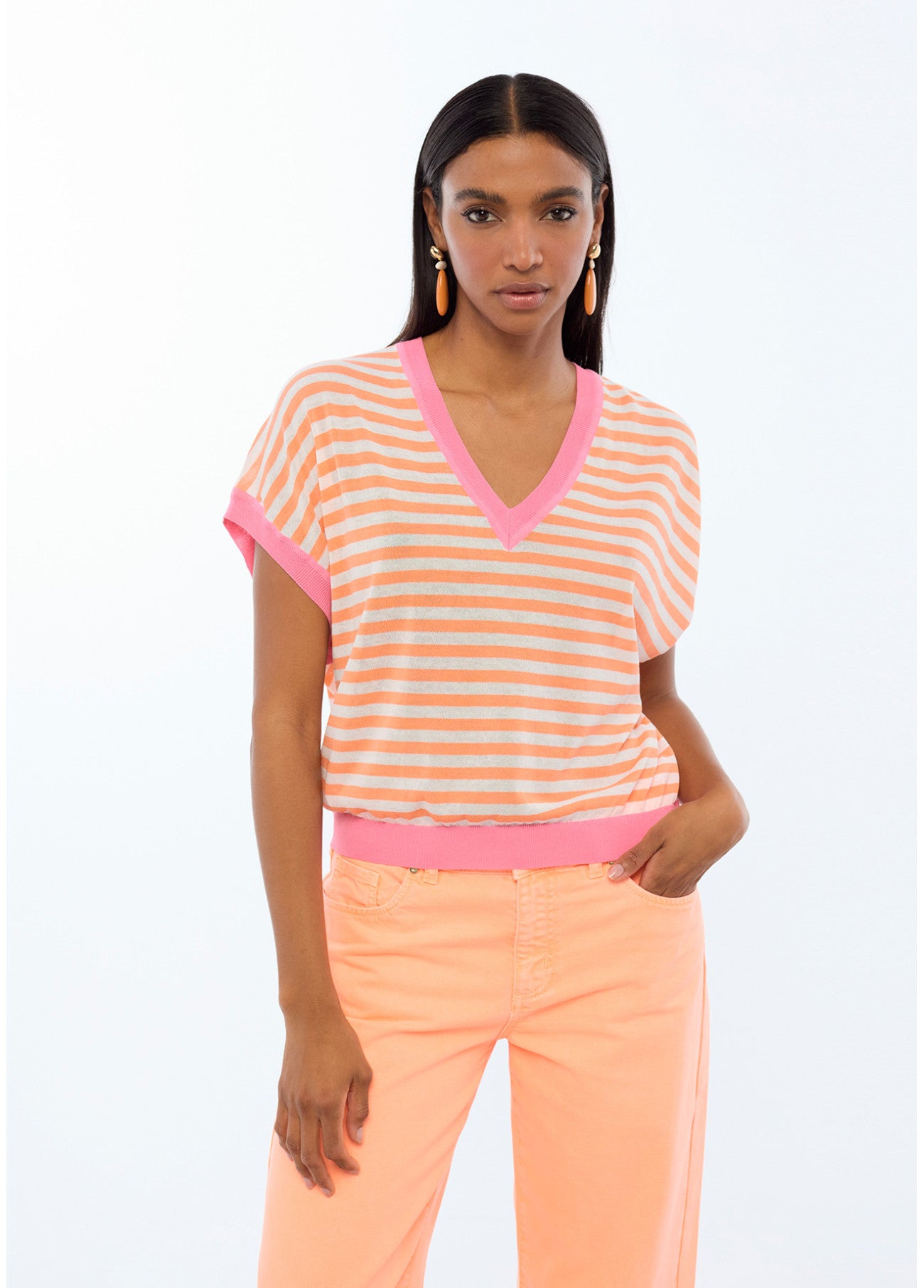 JERSEY MANGA CORTA RAYAS BICOLOR NARANJA-ROSA
