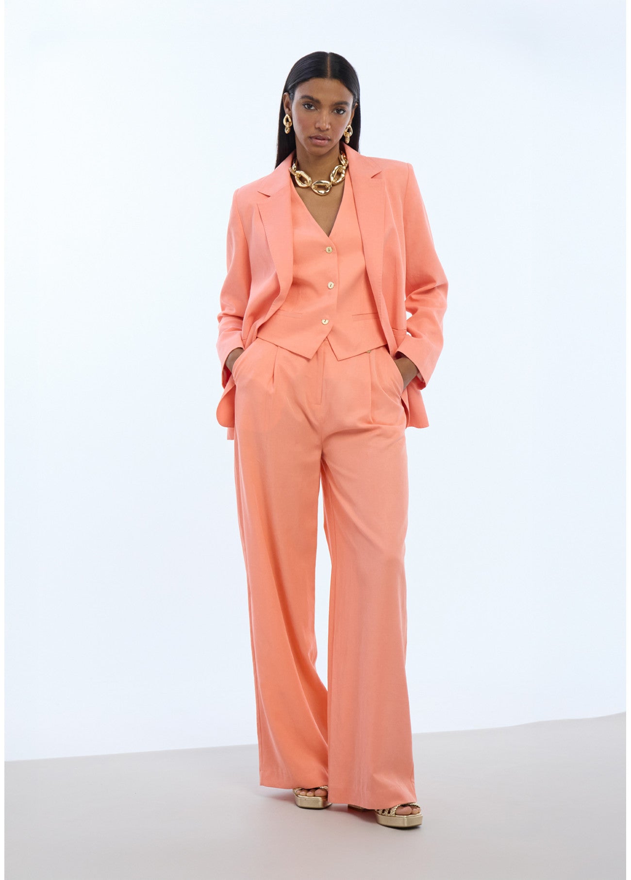 PANTALÓN PALAZZO PINZAS CORAL