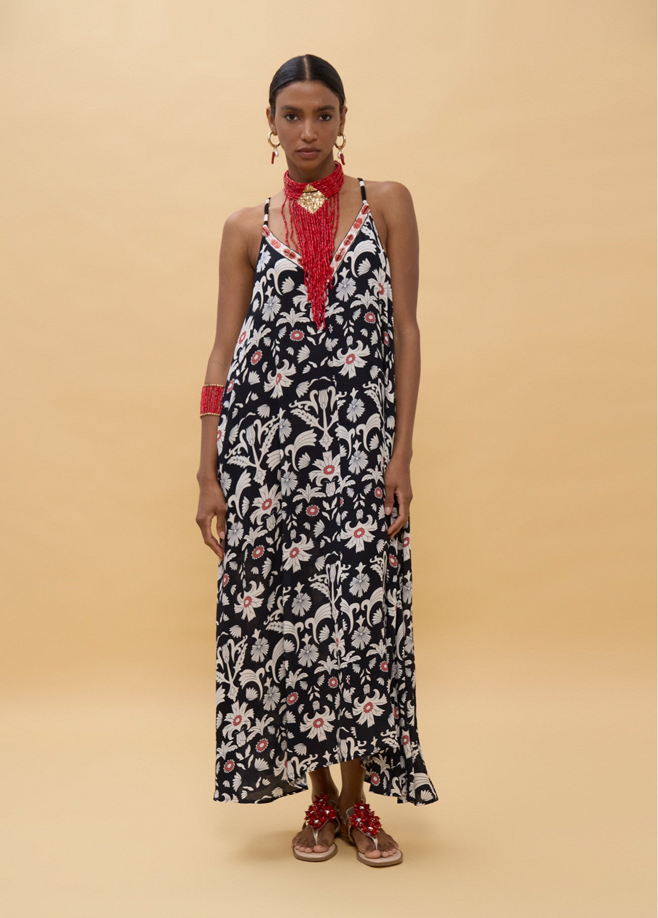 VESTIDO LARGO TIRANTES ESTAMPADO ÉTNICO