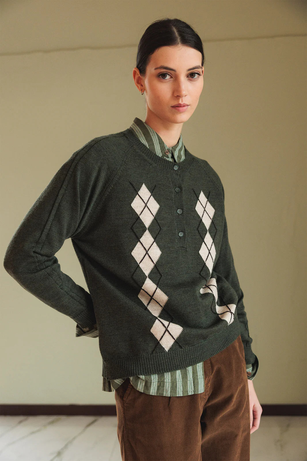 JERSEY ROMBOS MERINO OLIVA