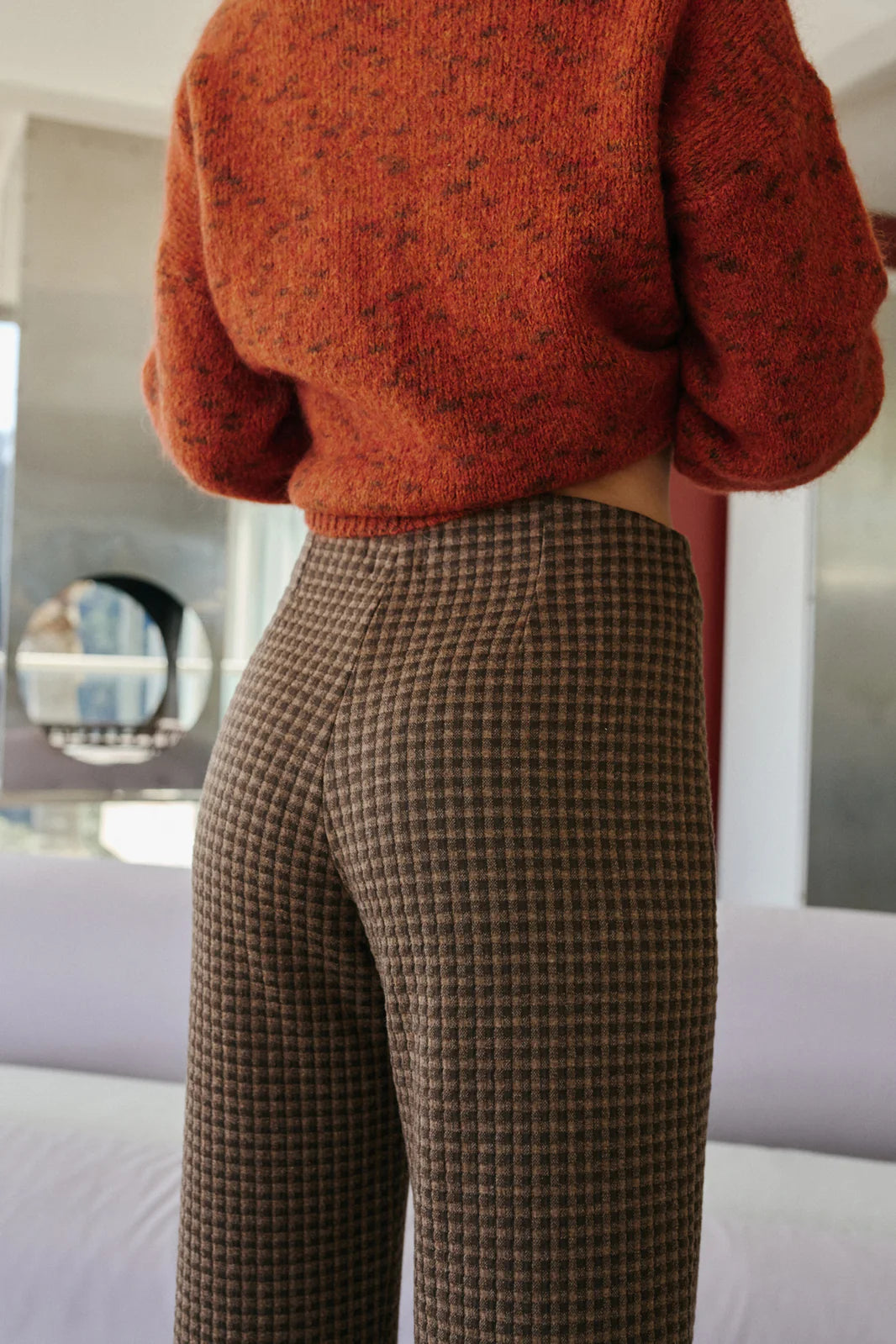 PANTALÓN JACQUARD DOBLE TELA CHOCOLATE